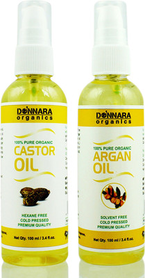 

Donnara Organics 100% Pure Castor oil and Argan oil Combo of 2 Bottles of 100 ml(200 ml) Hair Oil(200 ml)