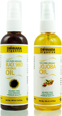 

Donnara Organics 100% Pure Black seed(Kalonji) oil and Jojoba oil Combo of 2 Bottles of 100 ml(200 ml) Hair Oil(200 ml)