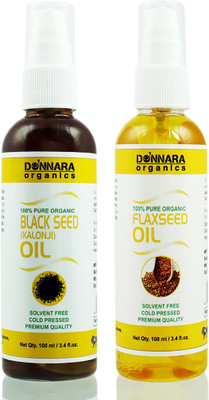 

Donnara Organics 100% Pure Black seed(Kalonji) oil and Flaxseed oil Combo of 2 Bottles of 100 ml(200 ml) Hair Oil(200 ml)