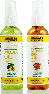 

Donnara Organics 100% Pure Avocado oil and Karanj oil Combo of 2 Bottles of 100 ml(200 ml) Hair Oil(200 ml)