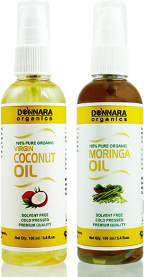 

Donnara Organics 100% Pure Coconut oil and Moringa oil Combo of 2 Bottles of 100 ml(200 ml) Hair Oil(200 ml)