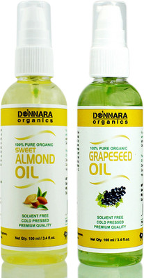 

Donnara Organics 100% Pure Sweet Almond oil and Grapeseed oil Combo of 2 Bottles of 100 ml(200 ml) Hair Oil(200 ml)