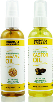 

Donnara Organics 100% Pure Castor oil and Sesame oil Combo of 2 Bottles of 100 ml(200 ml) Hair Oil(200 ml)