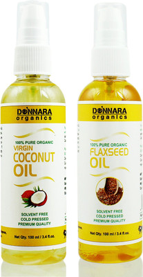 

Donnara Organics 100% Pure Coconut oil and Flaxseed oil Combo of 2 Bottles of 100 ml(200 ml) Hair Oil(200 ml)