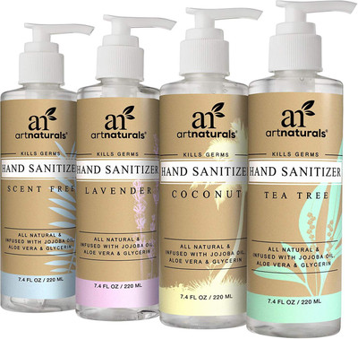 

Artnaturals Hand Sanitiser Gel – (4 x 7.4 Fl Oz / 220ml)Set Includes Scent Free, Coconut, Lavender and Tea Tree Sanitizer(280 ml, Pump Dispenser, Pack of 4)