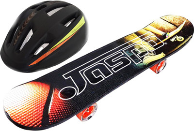 Jaspo Max Penalty Dual Combo 27"x 7" Wooden Skateboard with Helmet Skating Kit