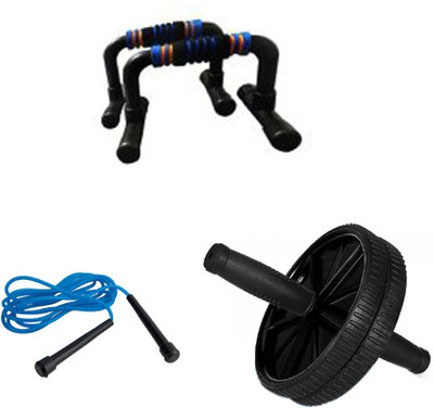 

Fitness Solutions AB Wheel, foldable push up bar with skipping rope Gym & Fitness Kit
