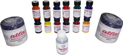 

Atlas Colours Pigment Dyes used in fabric printing, screen printing ,block printing, multicolored set of 12 , with fixer and binder paste(Set of 15, Multicolor)