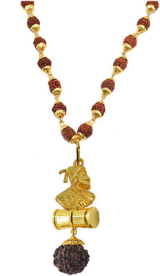 Sullery Chhatrapati Shivaji Maharaj Locket With Panchmukhi Rudraksha Mala Gold-plated Wood, Brass Pendant Set