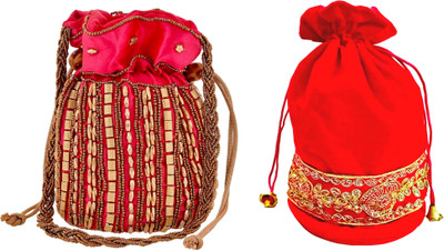 

DsGifts Hand Embroidered Ethnic Potli Combo with Beadwork For Women Ideal For Wedding, Party and Gifting Purpose, Magenta and Orange Color (Set of 2 Potli) Potli(Multicolor)