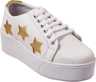 

Trendy Women's 3 Star (Golden) Heel (2 Inch) Sneakers For Women(White, White and gold