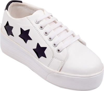 

Trendy Women's 3 Star (Black) Heel (2 Inch) Sneakers For Women(White