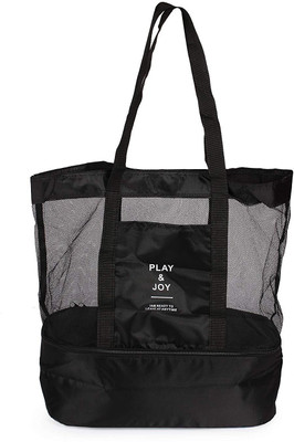 

MultiZone Beach Picnic Bag - Shopping Bag - Daily Use Handbag - Lunch Bag – Vibrant Color - Zipper Closure Small Travel Bag - Medium(Black)