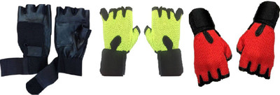 

Kamni Sports HEAVY LEATHER PADDING With Wrist Support Gym & Fitness Gloves (, Multicolor, Black;green;red