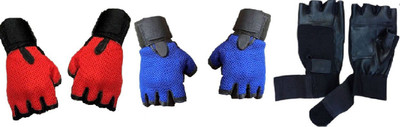 

Kamni Sports HEAVY LEATHER PADDING With Wrist Support Gym & Fitness Gloves (, Multicolor, Black;blue;red