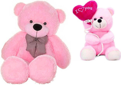 

THE HIGH THINKING TOYS Combo Offer Pack of Two 4 Feet Pink Teddy Bear With Tie & Balloon Teddy Bear With I Love You Heart 18 Cm - 120 cm(Pink)