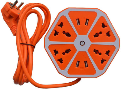 

CRETO 2 in 1 USB Hexagon And Surge Protector 4 USB Port with 4 Socket Surge Protector(Orange)