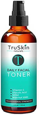 

TruSkin Naturals DAILY Facial SUPER Toner for All Skin Types, Contains Glycolic Acid, Vitamin C, Witch Hazel and Organic Anti Aging Ingredients for Sensitive Skin, Combination, Acne, and Even Oily Skin(118 ml)