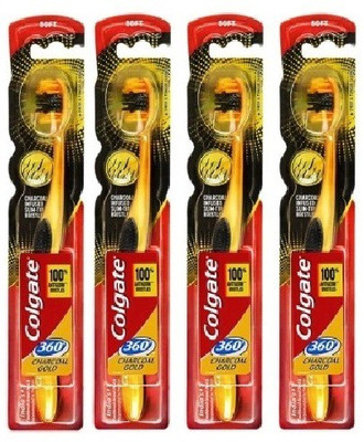 

Colgate 360 Charcoal Gold ToothBruah Effectively Cleans Teeth, Tongue, Cheeks And Gums 100% Antigren Bristles 4PC Soft Toothbrush(Pack of 4)