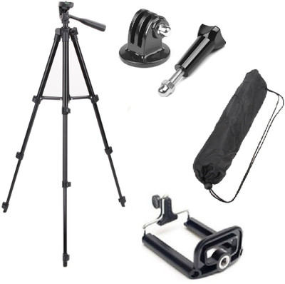 

ReTrack 3Way Adjustable Head Aluminum With GoPro adapter Set Tripod(Black, Supports Up to 1000 g)