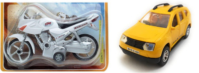 

The Game Begins Combo Toys of Duster Car and Karizma Bike Toys | Toys for kids| Miniature Cars Toys | Pull back and Go | Yellow and White Color - Set of 2 Toys - Value Pack(Multicolor)