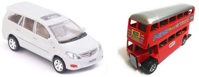 

The Game Begins Combo Toys of Double Decker Bus and Innova Car Toys | Toys for kids| Miniature Cars Toys | Pull back and Go | Red and White Color - Set of 2 Toys - Value Pack(Multicolor)