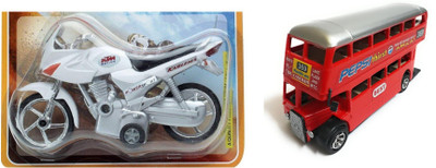

The Game Begins Combo Toys of Double Decker Bus and Karizma Bike Toys | Toys for kids| Miniature Cars Toys | Pull back and Go | Red and White Color - Set of 2 Toys - Value Pack(Multicolor)