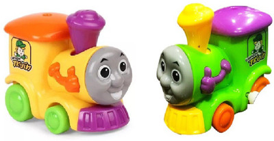 

Emob Amazing Mini Pack of 2 ClockWork Moving Train Engine Wind Up Chain Toy(Multicolor)