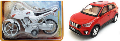 

The Game Begins Combo Toys of Hyundai KRT (Creta) Car and Karizma Bike Toys | Toys for kids| Miniature Cars Toys | Pull back and Go | Red and White Color - Set of 2 Toys - Value Pack(Multicolor)
