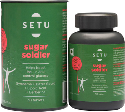 

Setu Sugar Soldier, Contains Gymnema, Bitter Gourd, Alpha Lipoic Acid and Berberine tp help you maintain Healthy Blood Sugar and Support Normal Insulin Response(30 No)