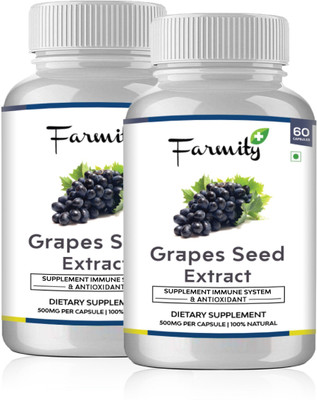 

Farmity Farmity Grape Seed Extract Capsules for immune system support - 500mg Pack of 2(120 No)