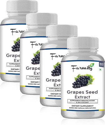 

Farmity Grape Seed Extract Capsules for immune system support - 500mg Pack of 4(240 No)