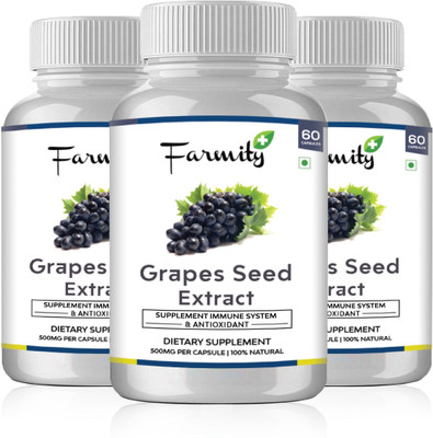 

Farmity Grape Seed Extract Capsules for immune system support - 500mg Pack of 3(180 No)
