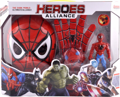 

Kidzfan Avengers 3 in 1 Set | Disk Throwing Glove + Mask + Action Figure | Multi Color & Characters(Multicolor)
