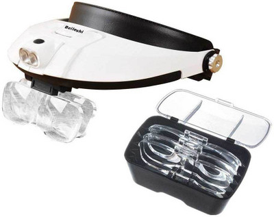 

Beileshi Handsfree Head Mount Magnifier with Detachable LED Head Lamp - 5 Replaceable and Interchangeable Lenses: 1.0X, 1.5X, 2.0X, 2.5X, 3.5X - Single-Plate and Bi-Plate Lens Magnification Allowed to Achieve Magnification Power of 3.0X, 4.0X, 4.5X, 5.0X,