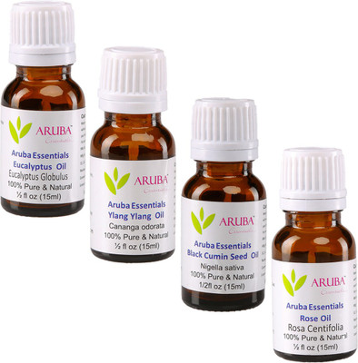 

Aruba Essentials 100% Undiluted Eucalyptus, Ylang Ylang, Black Cumin Seed & Rose Oils(60 ml)