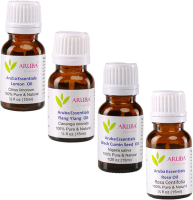 

Aruba Essentials 100% Undiluted Lemon, Ylang Ylang, Black Cumin Seed & Rose Oils(60 ml)