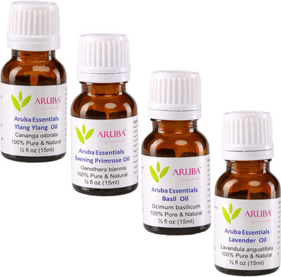 

Aruba Essentials 100% Undiluted Ylang Ylang, Evening Primrose, Basil & Lavender Oils(60 ml)