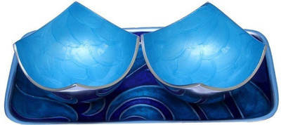 

Muse Creations designer Square Bowls with Rectangular Tray in attractive packing Aluminium Bowl Set(Blue, Pack of 2)