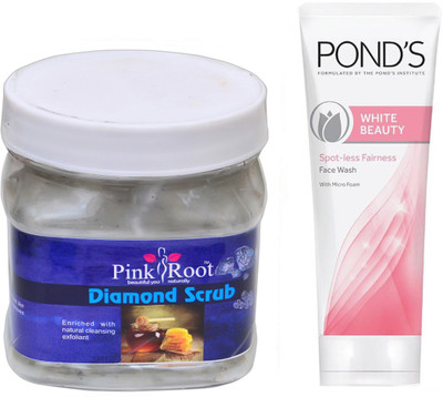

Pink Root DIAMOND SCRUB 500G WITH POND'S WHITE BEAUTY FACEWASH(Set of 2)