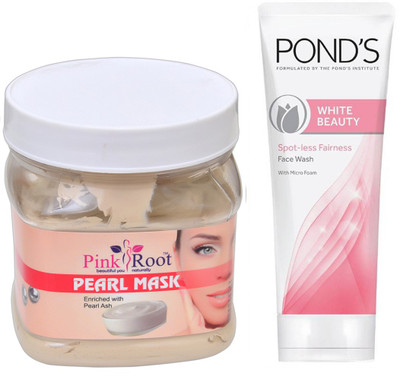 

Pink Root PEARL MASK 500G WITH POND'S WHITE BEAUTY FACEWASH(Set of 2)