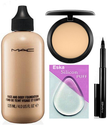 eska Silicon Puff , Face And Body Foundation,Mac Compact, Pen Eyeliner(Set of 4)