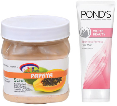 

Pink Root PAPAYA SCRUB 500G WITH POND'S WHITE BEAUTY FACEWASH(Set of 2)