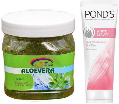 

Pink Root ALOEVERA GEL SCRUB 500G WITH POND'S WHITE BEAUTY FACEWASH(Set of 2)
