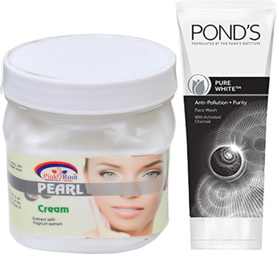 

Pink Root PEARL CREAM 500G WITH POND'S PURE WHITE ANTI POLLUTION FACE WASH 50G(Set of 2)