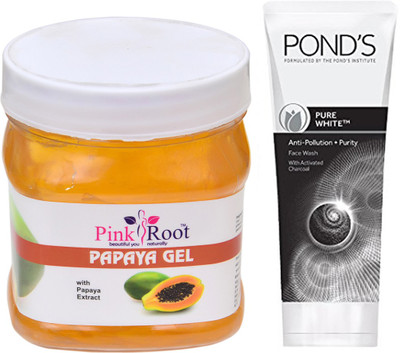 

Pink Root PAPAYA GEL 500G WITH POND'S PURE WHITE ANTI POLLUTION FACE WASH 50G(Set of 2)