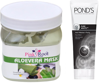 

Pink Root ALOEVERA MASK 500G WITH POND'S PURE WHITE ANTI POLLUTION FACE WASH 50G(Set of 2)
