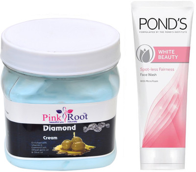 

Pink Root DIAMOND CREAM 500G WITH POND'S WHITE BEAUTY FACEWASH(Set of 2)
