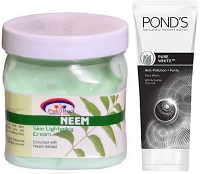 

Pink Root NEEM CREAM 500G WITH POND'S PURE WHITE ANTI POLLUTION FACE WASH 50G(Set of 2)