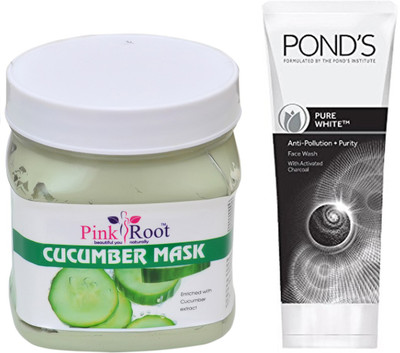 

Pink Root CUCUMBER MASK 500G WITH POND'S PURE WHITE ANTI POLLUTION FACE WASH 50G(Set of 2)